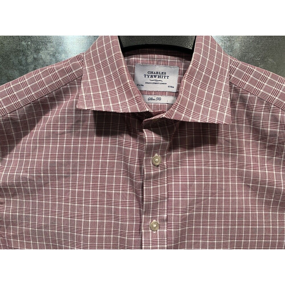 Charles Tyrwhitt 100% Cotton Slim Fit Oxblood Check Dress Shirt 16 1/2-34